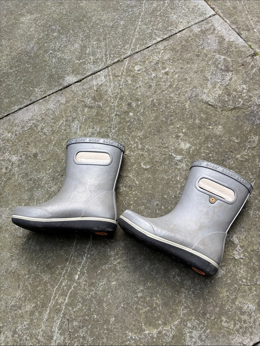 Bogs Kids Gray Pull-On Rain Boots with Hand Holes